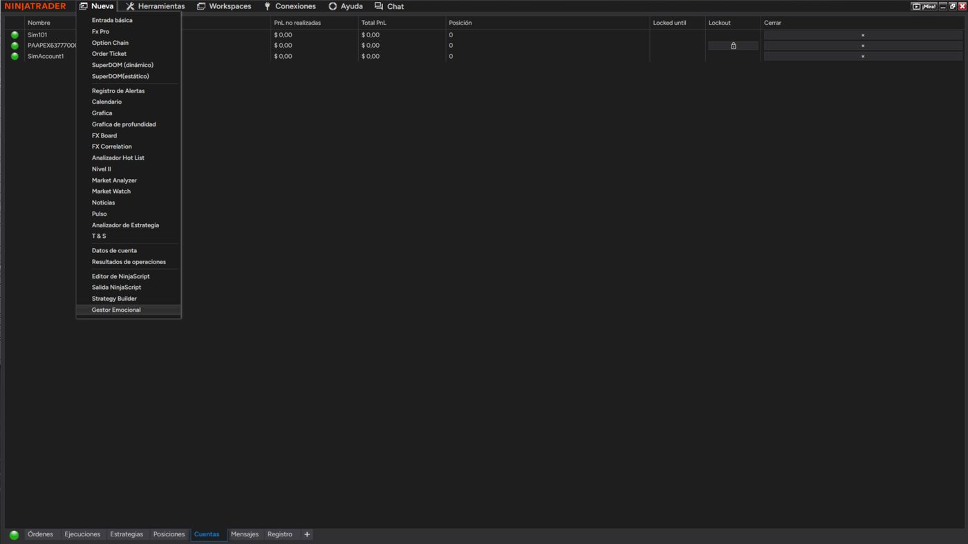 Se abre desde el Centro de Control: Nueva → Gestor Emocional.